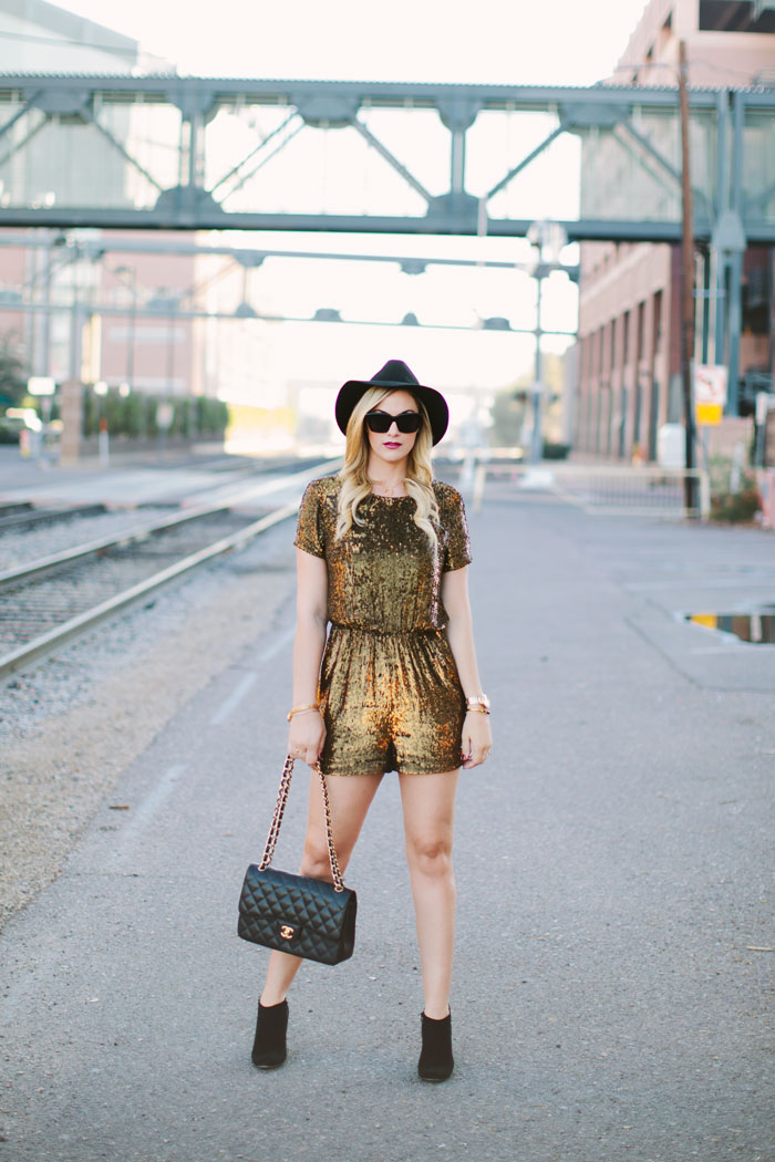 Black and Gold Party Outfit — bows & sequins