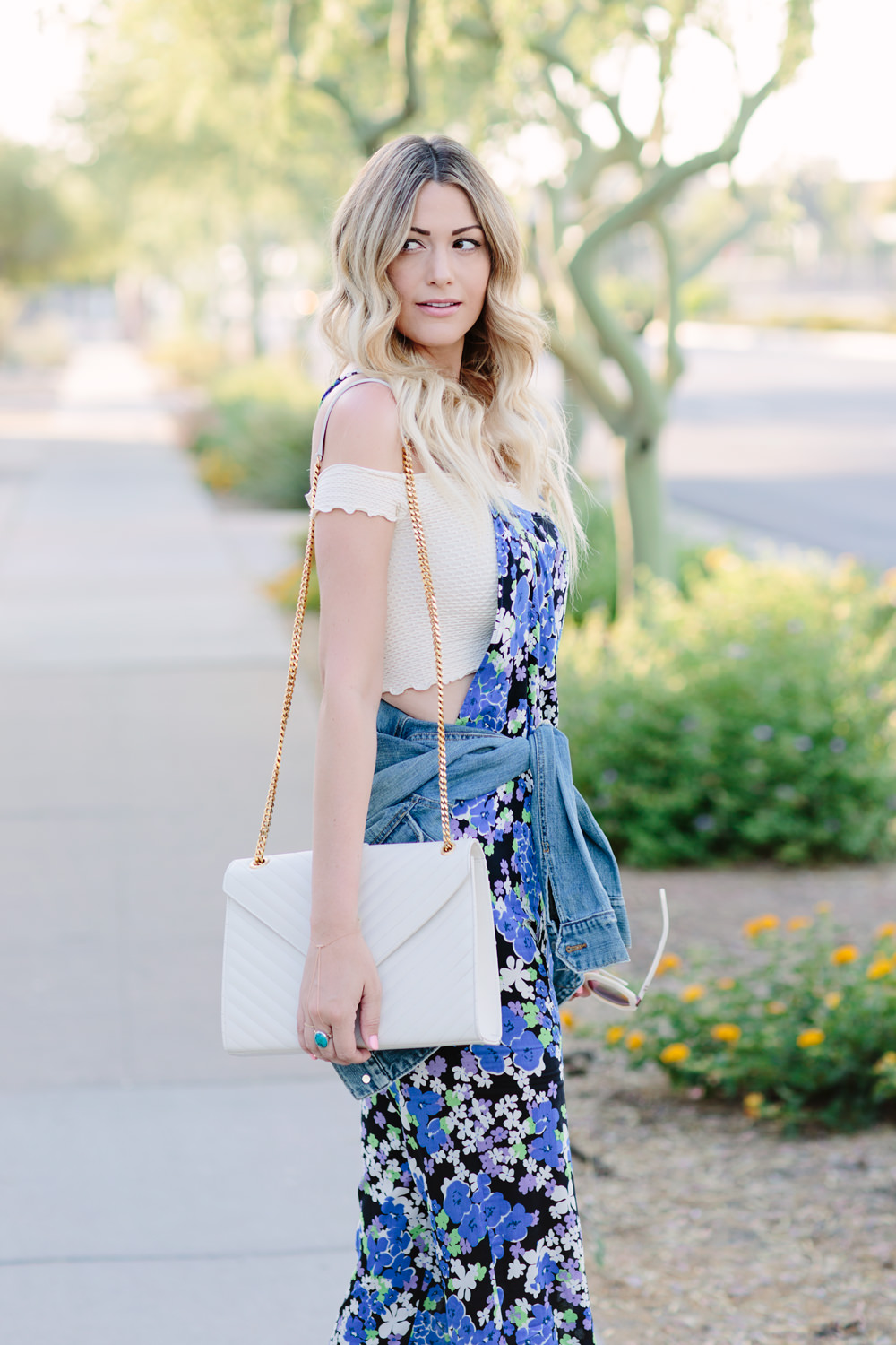 Dash-of-Darling-Caitlin-Lindquist-White-YSL-Chevron-Bag -Floral-Wildfox-Jumpsuit-Summer-Outfit - Dash of Darling