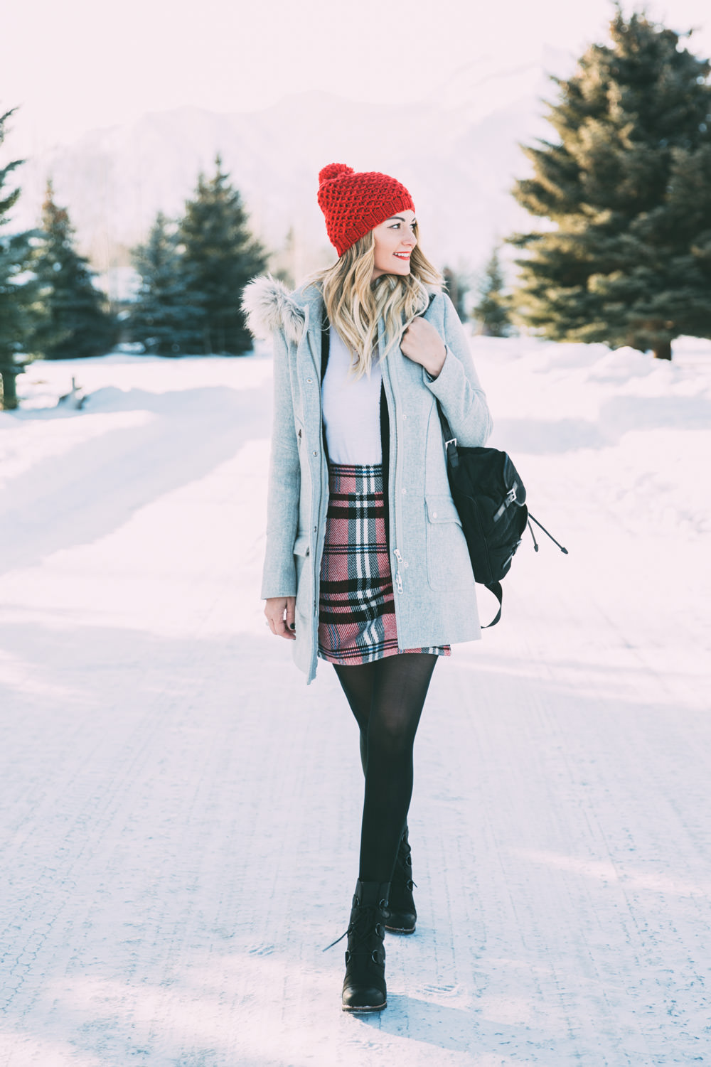 plaid skirt outfit winter
